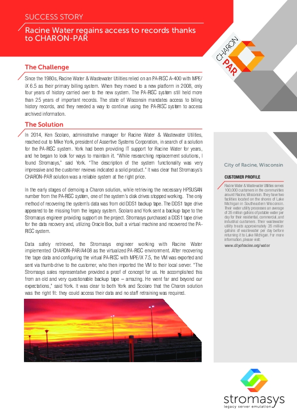 Racine Water regains access to records thanks to Charon-PAR